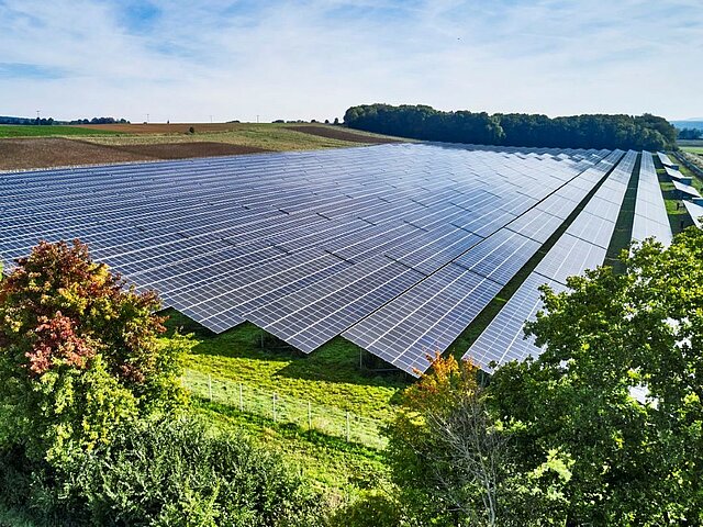 Aerial view of the Seckach solar park.